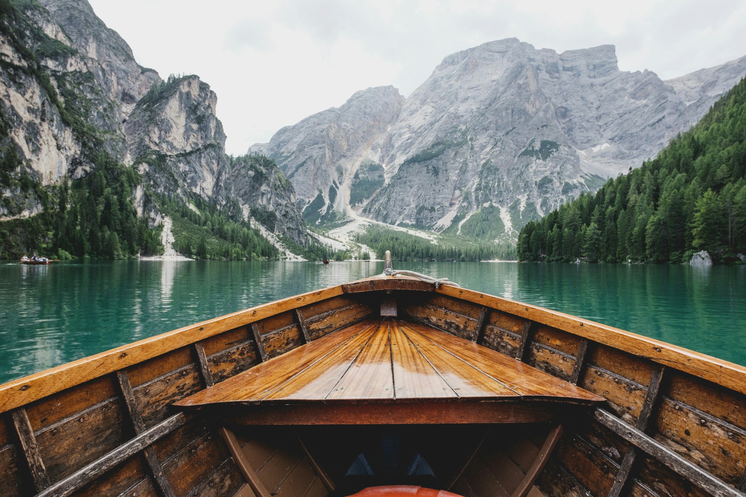 A still alpine lake in soft daylight